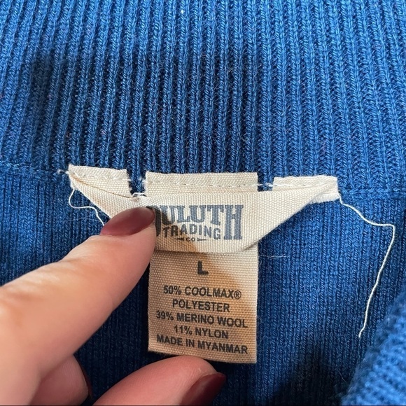 Duluth Trading Co. Merino Wool Blend Pullover Blue Sweater Large - Picture 4 of 5